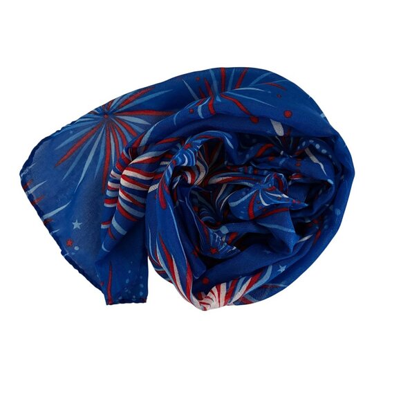 Patriotic Blue Fireworks Print Scarf 4th Of July Fashion Accessory - Picture 3 of 8